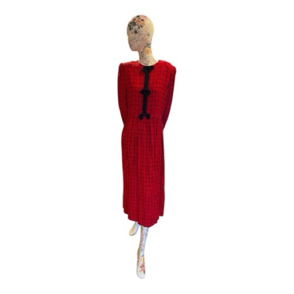 Vintage J.Christopher Chic Long Sleeve Red Plaid Dress - Picture 4 of 9